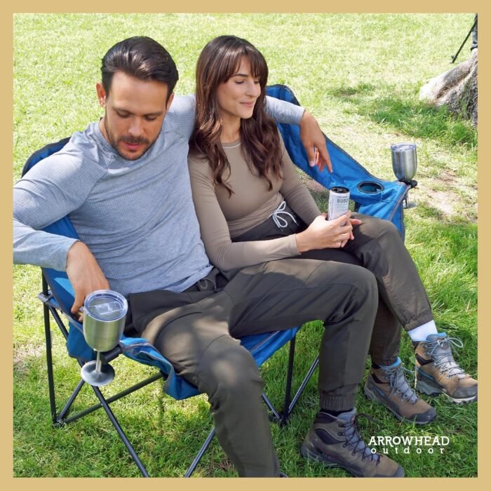 ARROWHEAD OUTDOOR Portable Folding Double Duo Camping Chair Loveseat w/ 2 Cup & Wine Glass Holder, Heavy-Duty Carrying Bag, Padded Seats & Armrests, Supports up to 500lbs, USA-Based Support - Image 6
