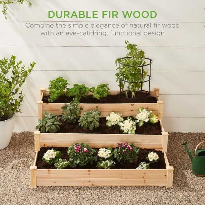 Best Choice Products 3-Tier Fir Wood Raised Garden Bed Planter Kit for Plants, Herbs, Vegetables, Outdoor Gardening w/Stackable & Flat Arrangement, Easy Assembly - Natural - Image 6