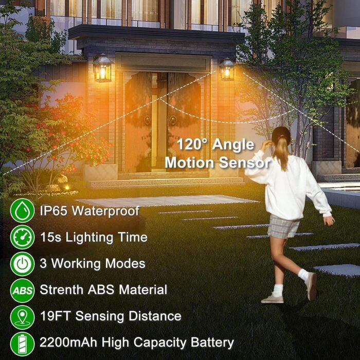 2 Pack Solar Wall Lanterns Outdoor with 3 Modes, Dusk to Dawn Motion Sensor LED Sconce Lights IP65 Waterproof, Exterior Front Porch Security Lamps Wall Mount Patio Fence Garage Decorative - Image 7