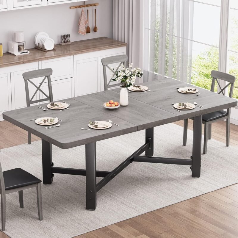 Dining Table Set for 4-6, Extendable Dining Room Table, Kitchen Table, Dining Room Table for 6, Dinner Table, Space Saving Wood Kitchen&Dining Room Tables Furniture for Small Space (Grey)