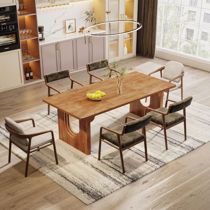 Tribesigns Modern Dining Table for 6 to 8 People, 71" Large Kitchen Dining Table with Wood Pedestal Base, Rectangular Long Dinner Table for Kitchen, Dining Room, Living Room, Rustic Brown - Image 5