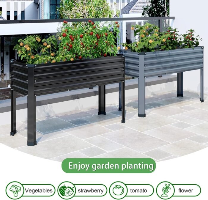 MGNO Galvanized Raised Garden Bed Outdoor with Legs,48×18×32in Metal Elevated Raised Planter Box for Backyard, Patio, Balcony, 300lb Capacity,Black - Image 4