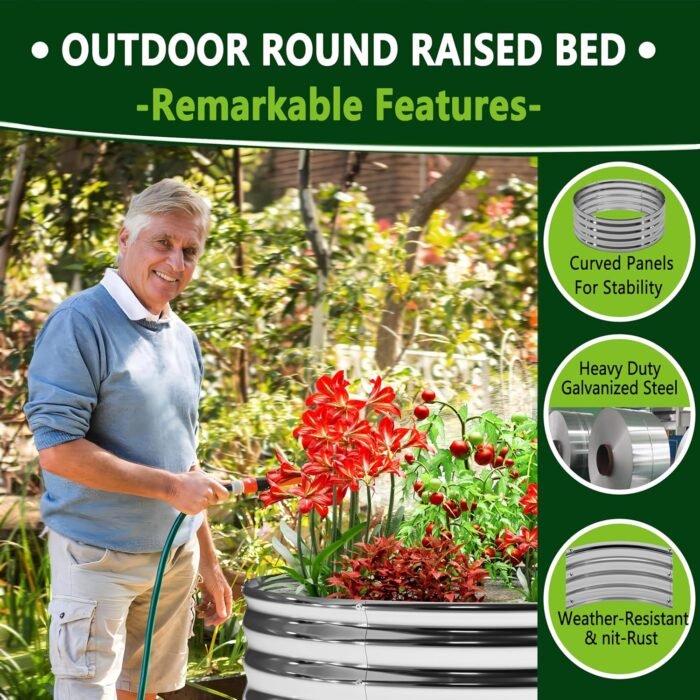 3PCS 3x3x1FT Galvanized Raised Garden Bed Kit,Vegetable Boxes-Round Metal Flower Box,Large Planter Raised Beds Outdoor Garden for Planting,Fruit,Herb-Sliver - Image 3