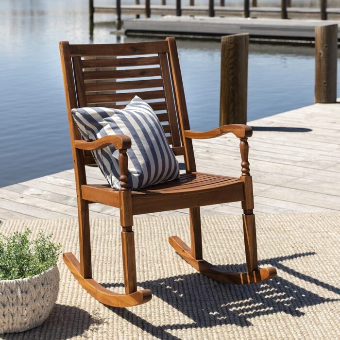 Walker Edison Montego Traditional Acacia Wood Slat Back Patio Rocking Chair, 42 Inch, Brown - Image 8