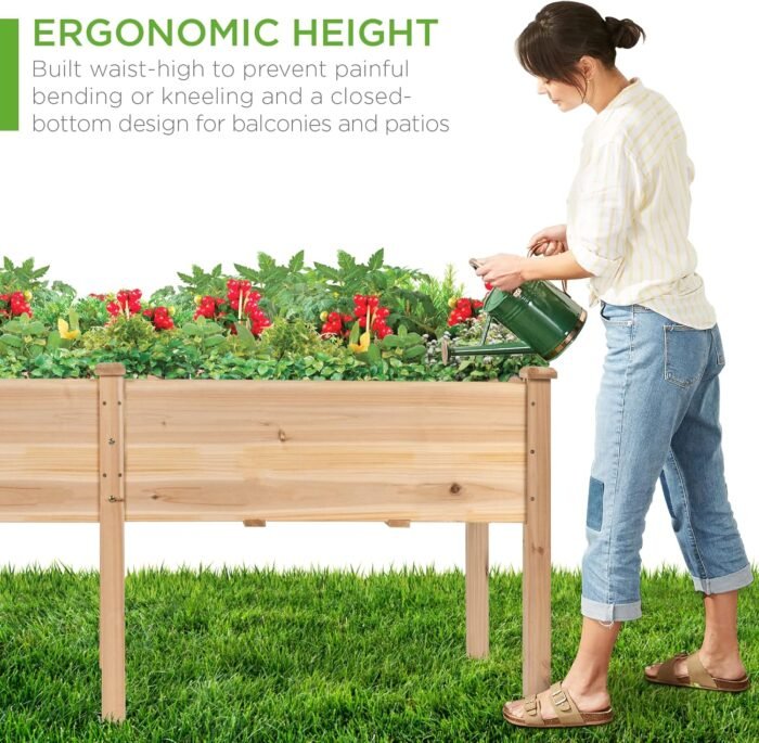 Best Choice Products 72x23x30in Raised Garden Bed, Elevated Wood Planter Box Stand for Backyard, Patio, Balcony w/Divider Panel, 6 Legs, 300lb Capacity - Natural - Image 5