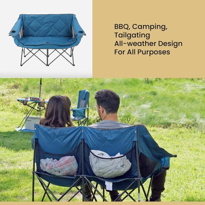 ARROWHEAD OUTDOOR Portable Folding Double Duo Camping Chair Loveseat w/ 2 Cup & Wine Glass Holder, Heavy-Duty Carrying Bag, Padded Seats & Armrests, Supports up to 500lbs, USA-Based Support - Image 7