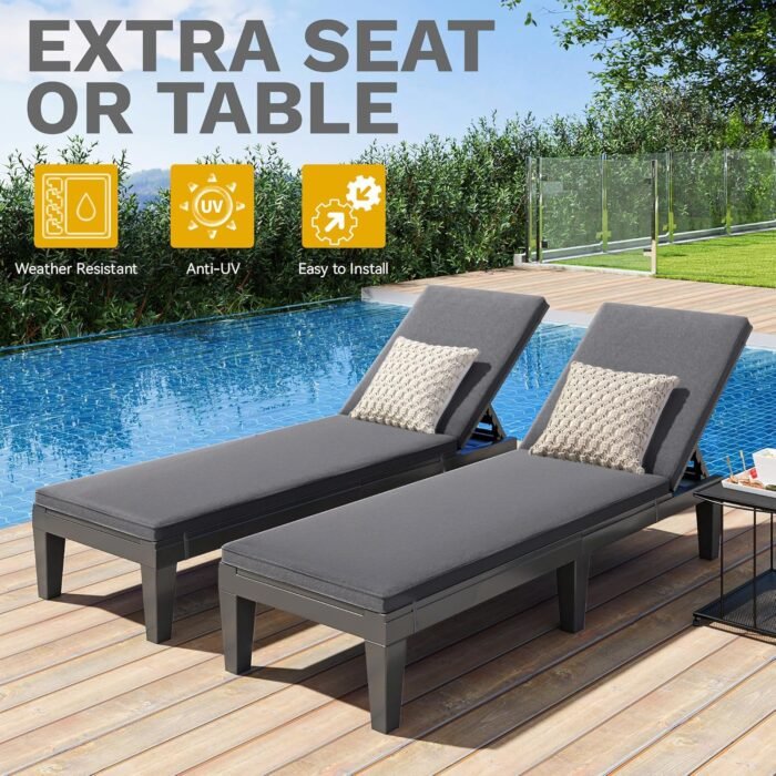 DWVO Outdoor Chaise Lounge with Cushion, Patio Chaise Lounge Chair Set of 2 w/ 5-Level Backrest, Lounge Chair for Garden, Pool, Beach and Patio, Easy Assembly & Lightweight (Black) - Image 6