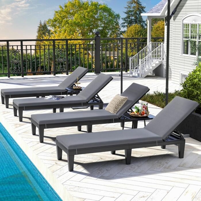 DWVO Outdoor Chaise Lounge with Cushion, Patio Chaise Lounge Chair Set of 2 w/ 5-Level Backrest, Lounge Chair for Garden, Pool, Beach and Patio, Easy Assembly & Lightweight (Black) - Image 7