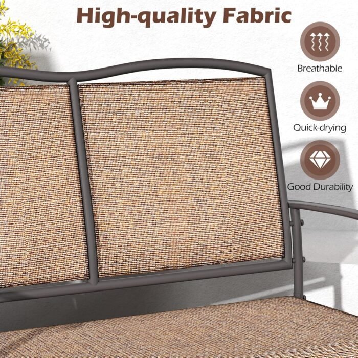 Giantex Patio Glider, 2-Person Outdoor Rocking Chair with Metal Frame and Breathable Fabric, Load 400 Lbs, Heavy-Duty Swing Bench, Loveseat, Outside Rocker for Porch, Garden and Backyard (Brown) - Image 4
