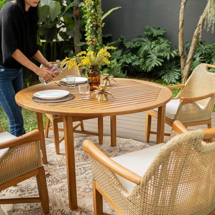 Cambridge Casual Sydney Teak Wood 5 Piece Outdoor Dining Set with Round Dining Table - Image 9