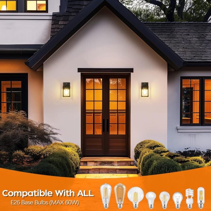 WIHTU Dusk to Dawn Outdoor Lighting Fixtures Wall Mount, Exterior Front Porch Light, Black Sensor Wall Sconce Lamp, Waterproof Wall Lantern, Anti Rust Outside Coach Lights for House, Doorway, Garage - Image 4