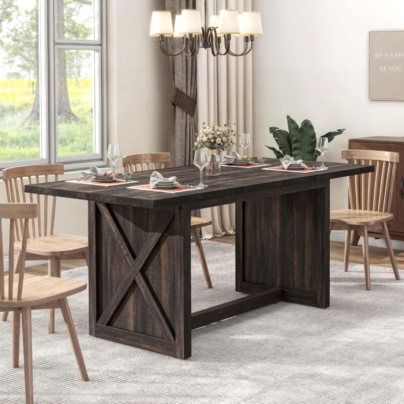 YITAHOME 71" Large Dining Table for 6 to 8 People, Rustic Farmhouse Style Dinner Table with Large Tabletop, Rectangular Wood Dining Room Table for Living Room, Kitchen, Apartment, Oak Grey
