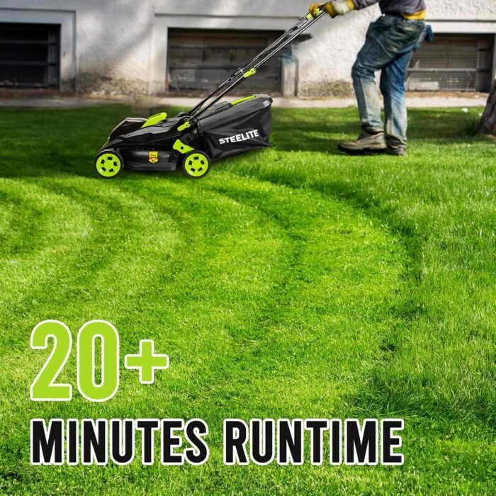 STEELITE 13-Inch Cordless Lawn Mower, 21V 4.0Ah Electric Mower with Brushless Motor, 5-Position Height Adjustment, Lightweight, 8-Gallon Grass Bag, Battery & Charger Included - Image 3
