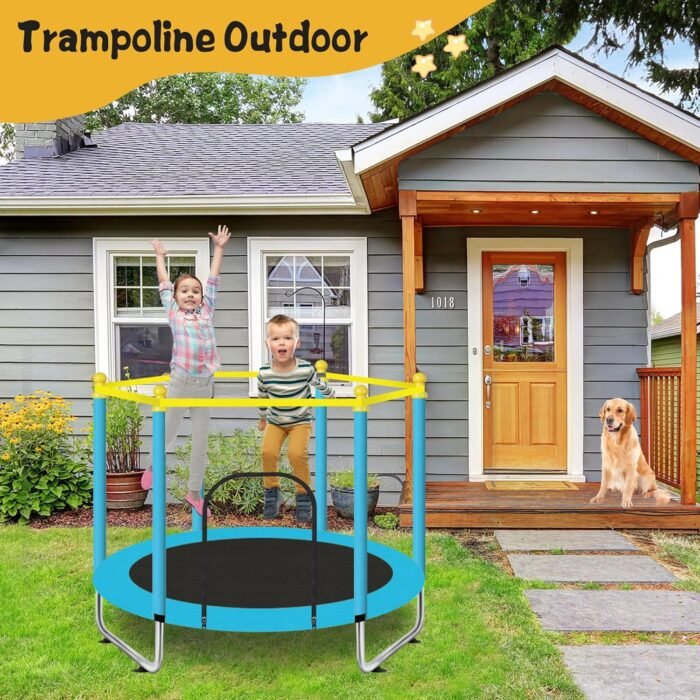 60" Toddler Trampoline for Kids Ages 1-8, Indoor & Outdoor Kids Trampoline with Safety Enclosure Net, Birthday Gifts for Kids (Blue) - Image 7