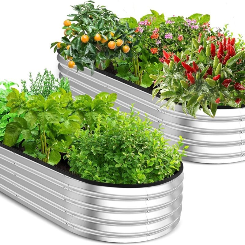 Utopia Home 2 Pack Galvanized Raised Garden Bed, 4ft x 2ft Lightweight Planter Boxes Outdoor with Easy Assembly, Large Garden Bed for Vegetables, Fruits, Flower - Silver