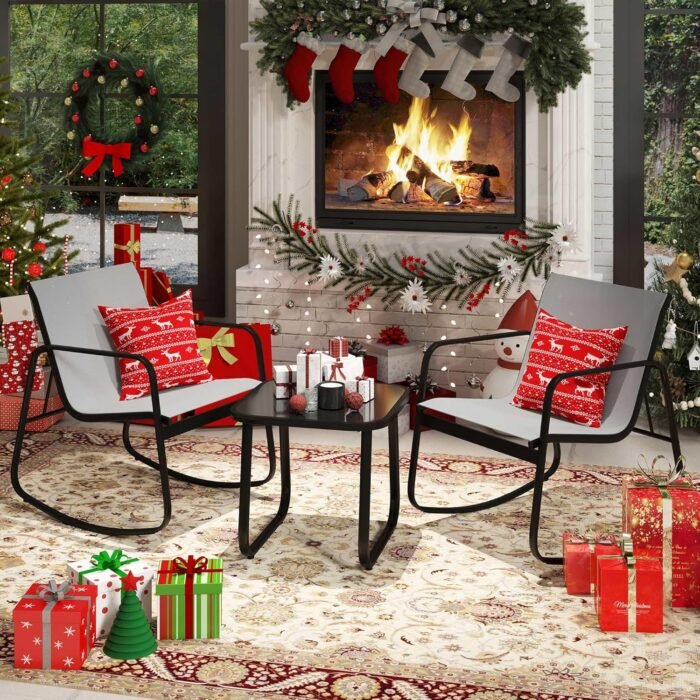 DWVO 3 Piece Patio Furniture Set Outdoor Textilene Bistro Set Modern Porch Furniture Patio Chairs Set of 2 with Coffee Table for Backyard, Lawn, Garden, Balcony, Poolside - Grey - Image 2