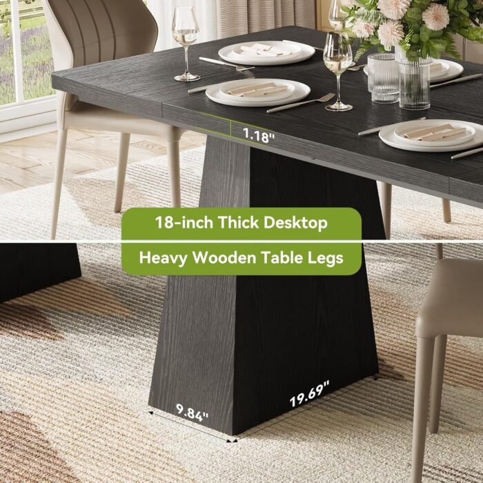LITTLE TREE Dining Table for 6 People, Wooden Dining Table, Rectangle Table with Heavy Duty Legs, Modern Dining Table for Kitchen, Dining Room, Black - Image 6