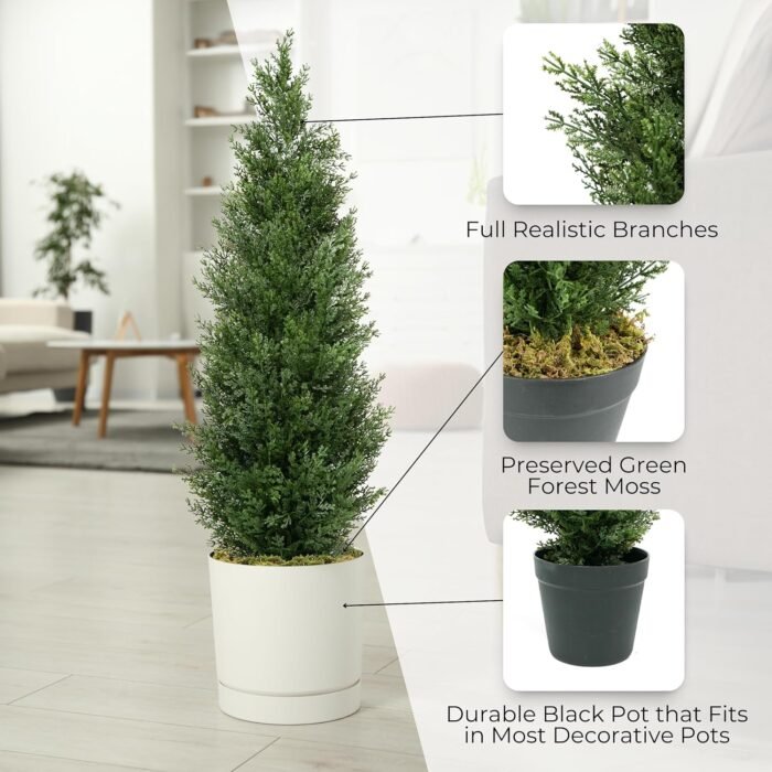 3ft Artificial Topiary Cedar Trees - Faux Outdoor Plants - Topiary Trees Artificial Outdoor - Artificial Plants - Fake Plants - Front Door Decor - Set of 2 - Image 5