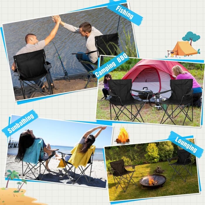 HaSteeL Foldable Camping Chair Set of 2, Folding Camp Chairs for Adults, Large Portable Lawn Chair for Outdoors Fishing, Hiking, Travel, Picnic, Beach, Supports 275lbs & Include Storage Bags (Black) - Image 8