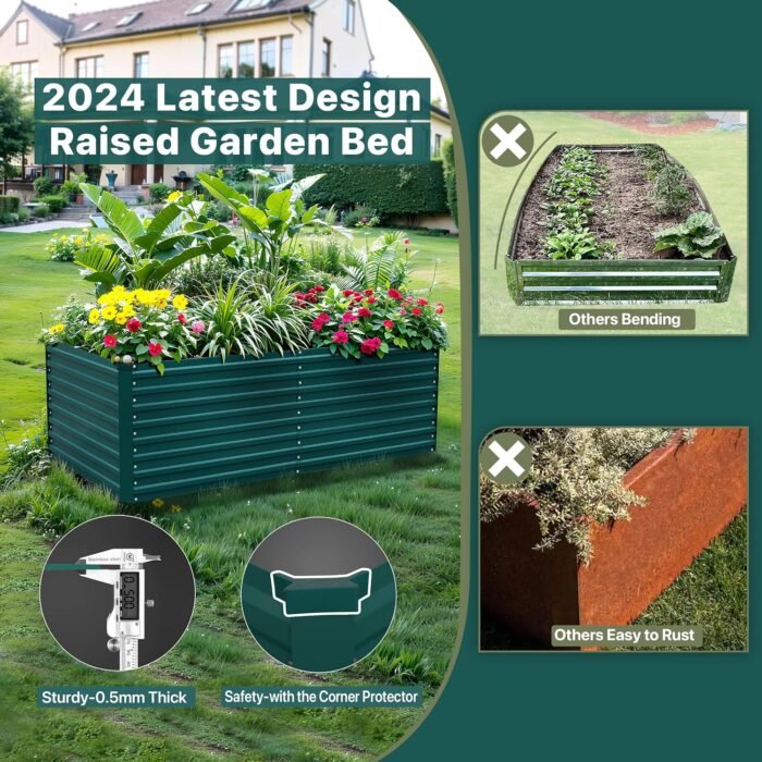 Raised Garden Bed Kit-6x3x2ft-Galvanized Steel-Ideal for Vegetables, Flowers, Herbs-Large Deep Root Planter Box-Tall Design-Includes 3ft x 30ft Weed Barrier Fabric and 1 Pair of Gloves-Green - Image 4