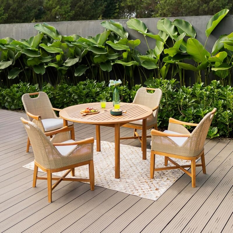 Cambridge Casual Sydney Teak Wood 5 Piece Outdoor Dining Set with Round Dining Table