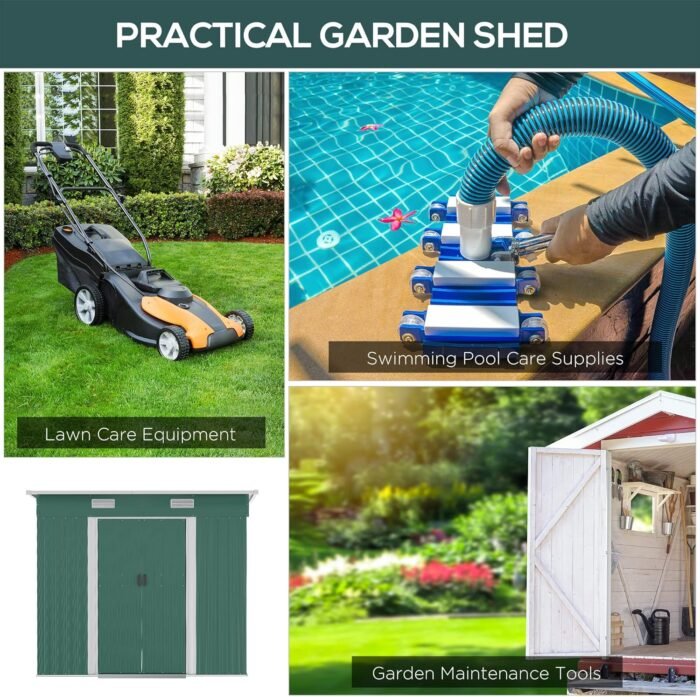 Outsunny 7' x 4' Outdoor Storage Shed, Galvanized Metal Utility Garden Tool House, Lockable Door for Backyard, Bike, Patio, Garage, Lawn, Dark Green - Image 7