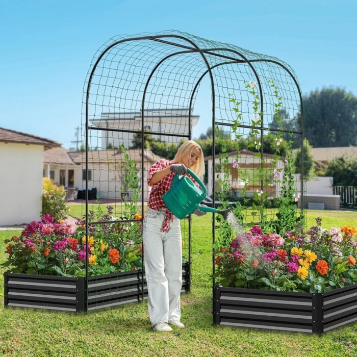 DoCred 3 in 1 Raised Garden Bed with 87in Tall Arch Trellis for Climbing Plants, Galvanized Planter Garden Box Outdoor for Gardening, Climbing Vegetables, Flower, Black - Image 8