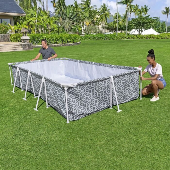 Bestway Steel Pro 12' x 6' 7" x 26" Rectangle Above Ground Outdoor Swimming Pool Set with DuraPlus Liner and FrameLink System, Gray - Image 3
