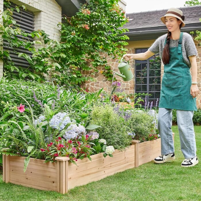Yaheetech 8×2ft Wooden Horticulture Raised Garden Bed Divisible Elevated Planting Planter Box for Flowers/Vegetables/Herbs in Backyard/Patio Outdoor, Natural Wood, 95 x 25 x 11in - Image 2