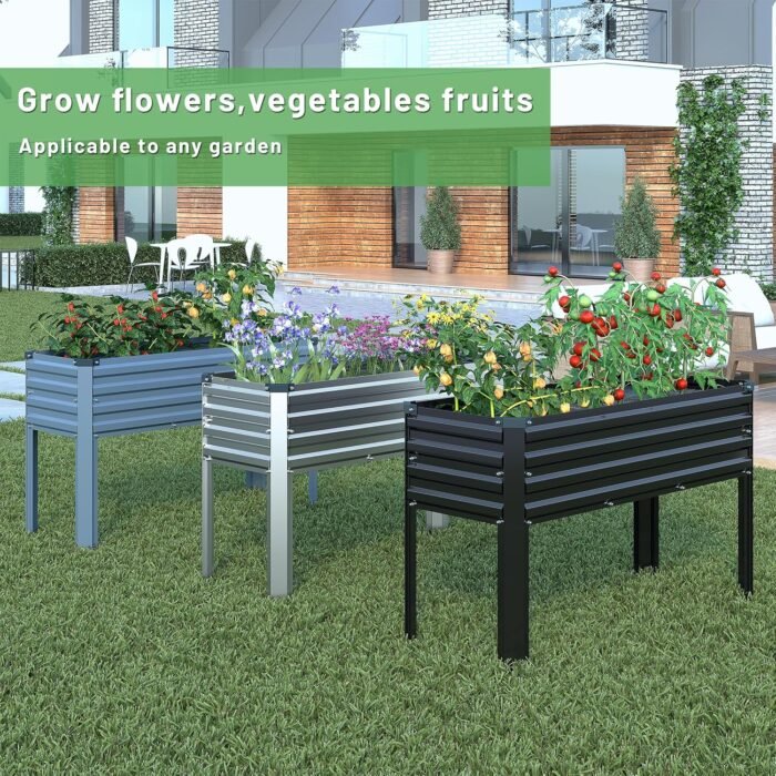 MGNO Galvanized Raised Garden Bed Outdoor with Legs,48×18×32in Metal Elevated Raised Planter Box for Backyard, Patio, Balcony, 300lb Capacity,Black - Image 6