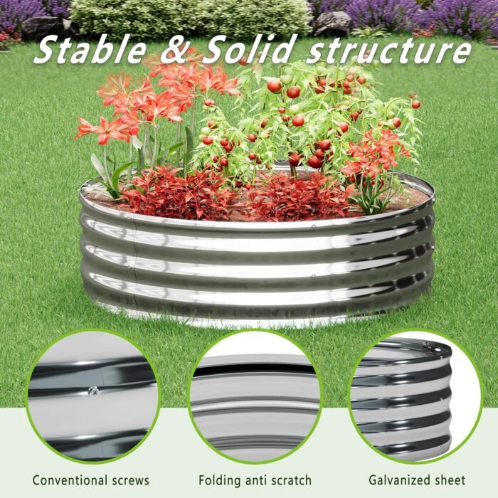 3PCS 3x3x1FT Galvanized Raised Garden Bed Kit,Vegetable Boxes-Round Metal Flower Box,Large Planter Raised Beds Outdoor Garden for Planting,Fruit,Herb-Sliver - Image 6