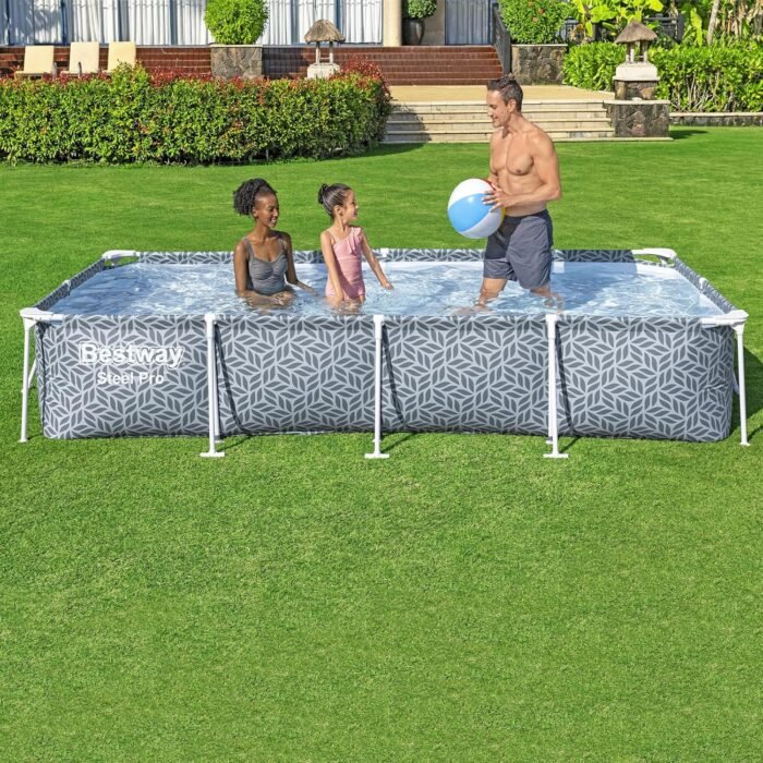 Bestway Steel Pro 12' x 6' 7" x 26" Rectangle Above Ground Outdoor Swimming Pool Set with DuraPlus Liner and FrameLink System, Gray - Image 4