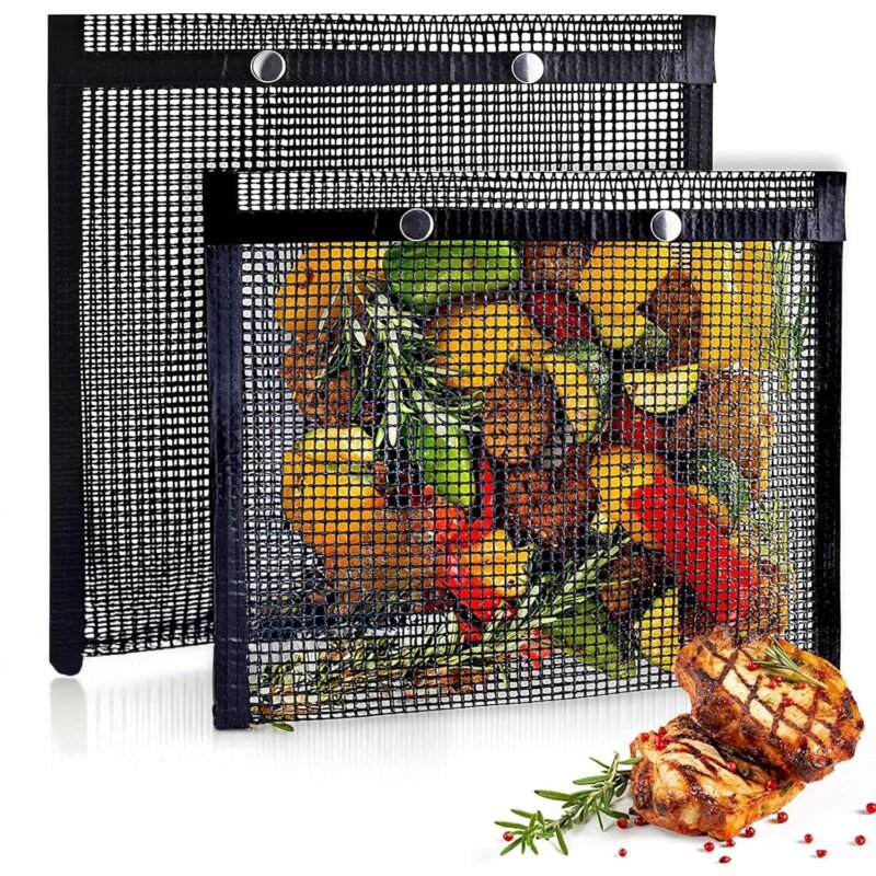 Mountain Grillers Set of 2 (12.83 x 11.73-Inch) Reusable Pouches for Barbeque, Fish -Suitable for Charcoal, Electric Grills, Heat-Resistant & Non-Stick, Perfect Grill Bags for Outdoor Grill