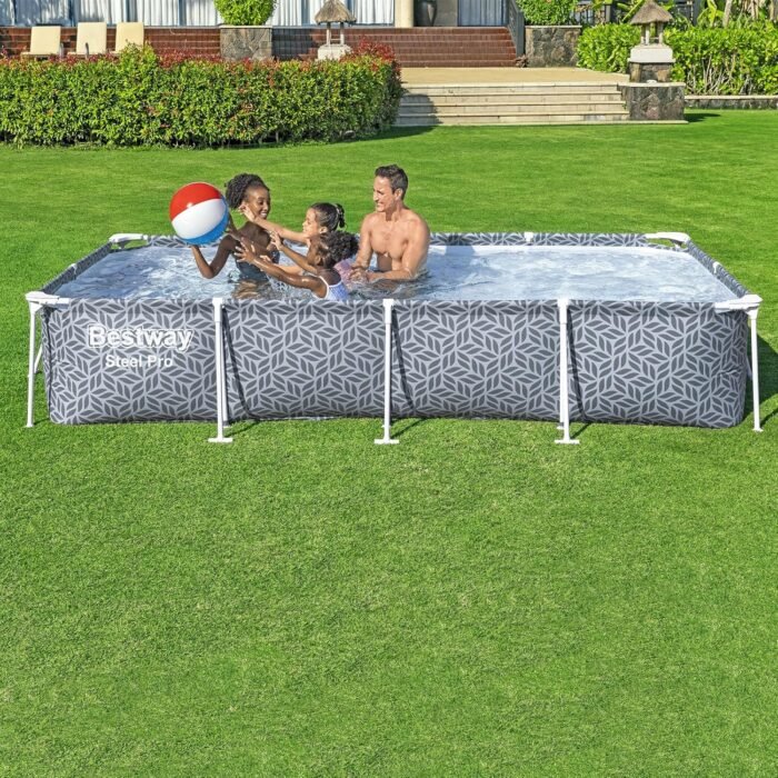 Bestway Steel Pro 12' x 6' 7" x 26" Rectangle Above Ground Outdoor Swimming Pool Set with DuraPlus Liner and FrameLink System, Gray - Image 5