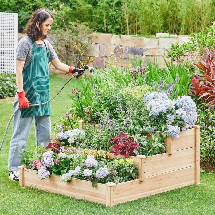 Yaheetech 3 Tier 47 x 47 x 22in Raised Garden Bed Horticulture Outdoor Elevated Flower Box Tiered Garden Bed Wooden Vegetables Growing Planter for Backyard/Patio/Gardener - Image 2