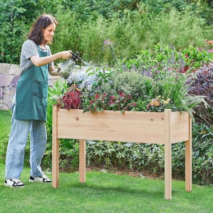 Yaheetech 1pc Raised Garden Bed 48x24x30in Elevated Wooden Horticulture Planter Box with Legs Standing Growing Bed for Gardening/Backyard/Patio/Balcony - Image 2