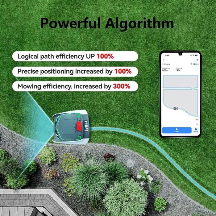 Fully Automatic Lawn Mower, Garden Lawn Mower, Lawn Robot, Path Planning, Weatherproof, Safety Protection Device, Automatic Charging, for Small to Medium Yards,Grey - Image 3