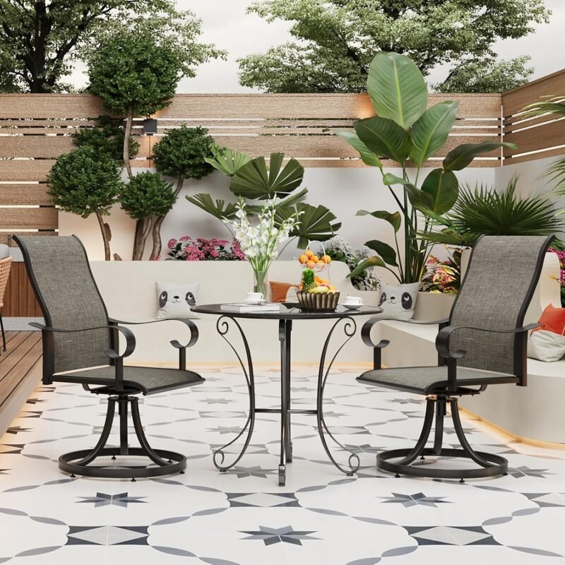 Swivel Patio Dining Chairs Set of 2, Outdoor Dining Chairs with Padded Textilene Fabric & Sturdy Metal Frame, All Weather Outdoor Sling Furniture Chairs for Deck, Bistro, Garden and Lawn