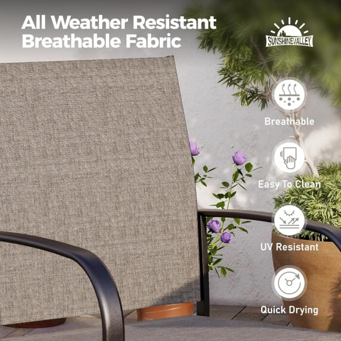 7 Piece Outdoor Dining Set for 6, Rectangular Wood-Like Metal Table with Umbrella Hole and 6 Dining Chairs, Outdoor Table and Chairs for Lawn Garden Backyard and Deck, Brown - Image 2