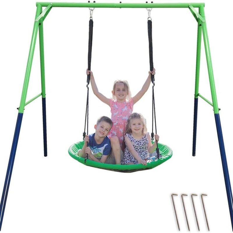 Kids Swing Set with 40in Saucer Swing, Sturdy Stable Swing Frame Set Using Premium Thicken Steel Anti-Rust Coating-CPC Certificated