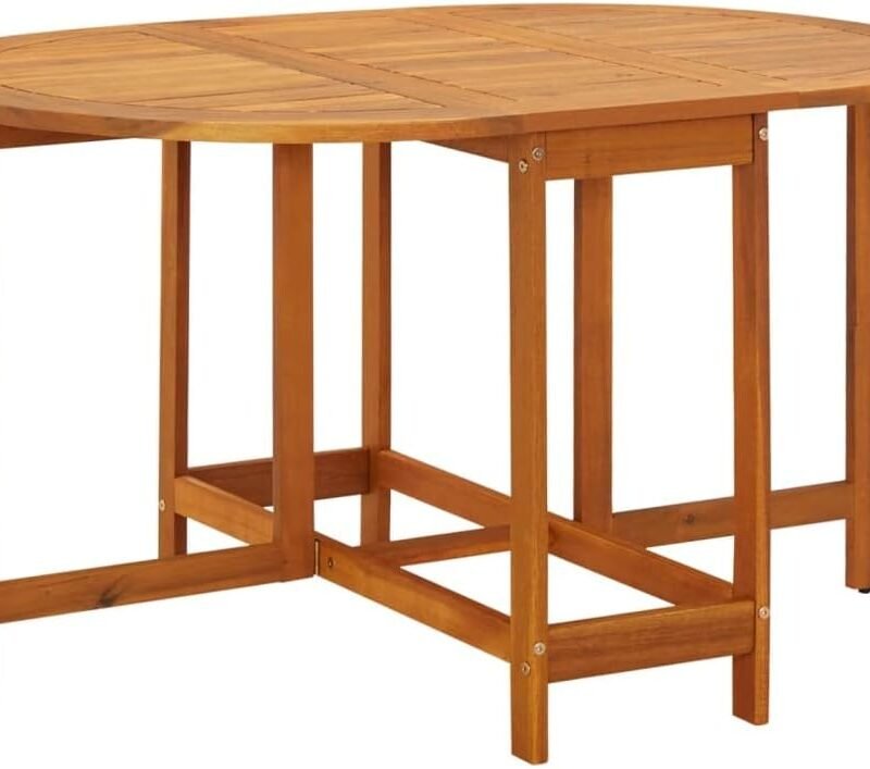 Garden Table Outdoor | Folding Wooden Patio Dining Table | Rustic Foldable Oval Outdoors Table for Backyard, Yard, Pool, Lawn | Brown Solid Acacia Wood 51.2" x 35.4" x 28.3"