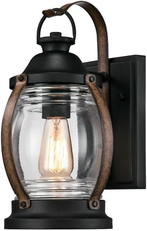 Westinghouse 6335100 Canyon One-Light Outdoor Wall Fixture, Textured Black and Barnwood Finish with Clear Glass