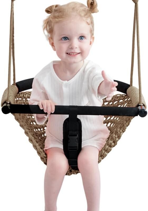 2 -in- 1 Toddler Swing. Swing Seat for Kids with Adjustable Ropes, for Kids Heavy Duty Rope Play Secure Children Swing Set, for Outdoor Indoor, Backyard. Upgrade Product (Light Brown)