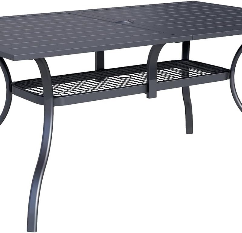 Oakcloud 60"x37" Patio Dining Table, Outdoor Metal Rectangular Table Patio Furniture Classic Black Table with 1.57" Umbrella Hole, for Garden Backyard Poolside Deck