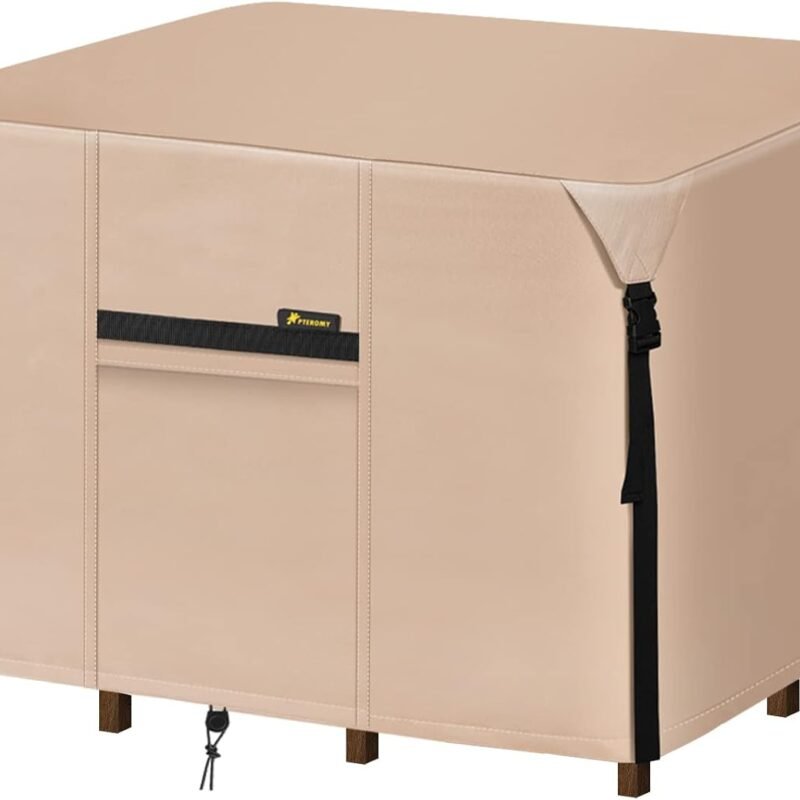 PTEROMY Waterproof Patio Table Cover, Heavy Duty 600D Canvas Patio Furniture Covers for Outdoor Dining Table and Chairs (Beige, 86''x 62'')