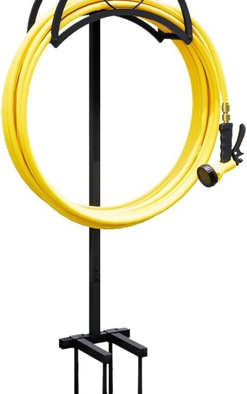 AZERPIAN Garden Hose Holder Freestanding Hose Holder Heavy Duty Metal Detachable Hose Reel Stand Water Hose rack For Outside (Black, 15.35 * 6.3 * 41.34)