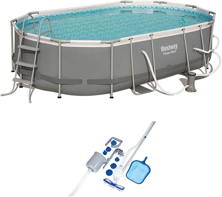 Bestway Steel 16' x 10' x 42" Metal Above Ground Pool Set and Maintenance Kit
