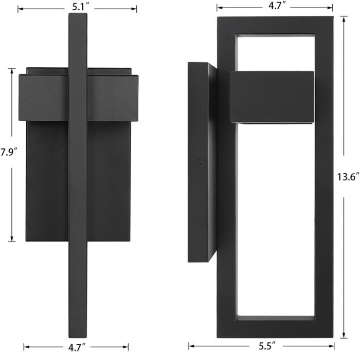 LamQee Outdoor Wall Lights Modern Exterior Lighting Fixtures, 3000K Integrated LED Outdoor Wall Sconce Lighting 2 Packs, Matte Black Outside Wall Mount Lights for House Front Door Porch Garage Patio - Image 5