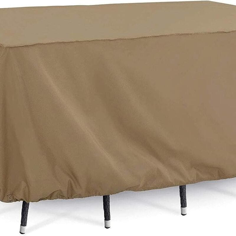 Tempera Outside Table and Chair Covers, Outdoor Dining Set Cover, Patio Furniture Cover Waterproof, Heavy Duty for Winter, Rectangle, 74''L x 47''W x 27.8''H, Taupe