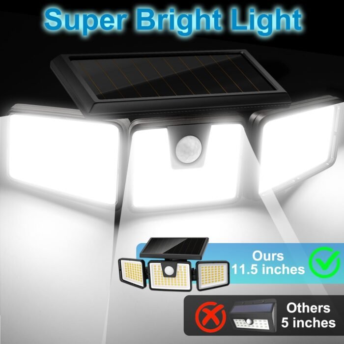 AmeriTop Solar Lights Outdoor, 2 Pack LED High Brightness Cordless Solar Motion Sensor Lights; 3 Adjustable Heads, 270° Wide Angle Illumination, IP65 Waterproof, Security LED Wall Light(Daylight) - Image 4